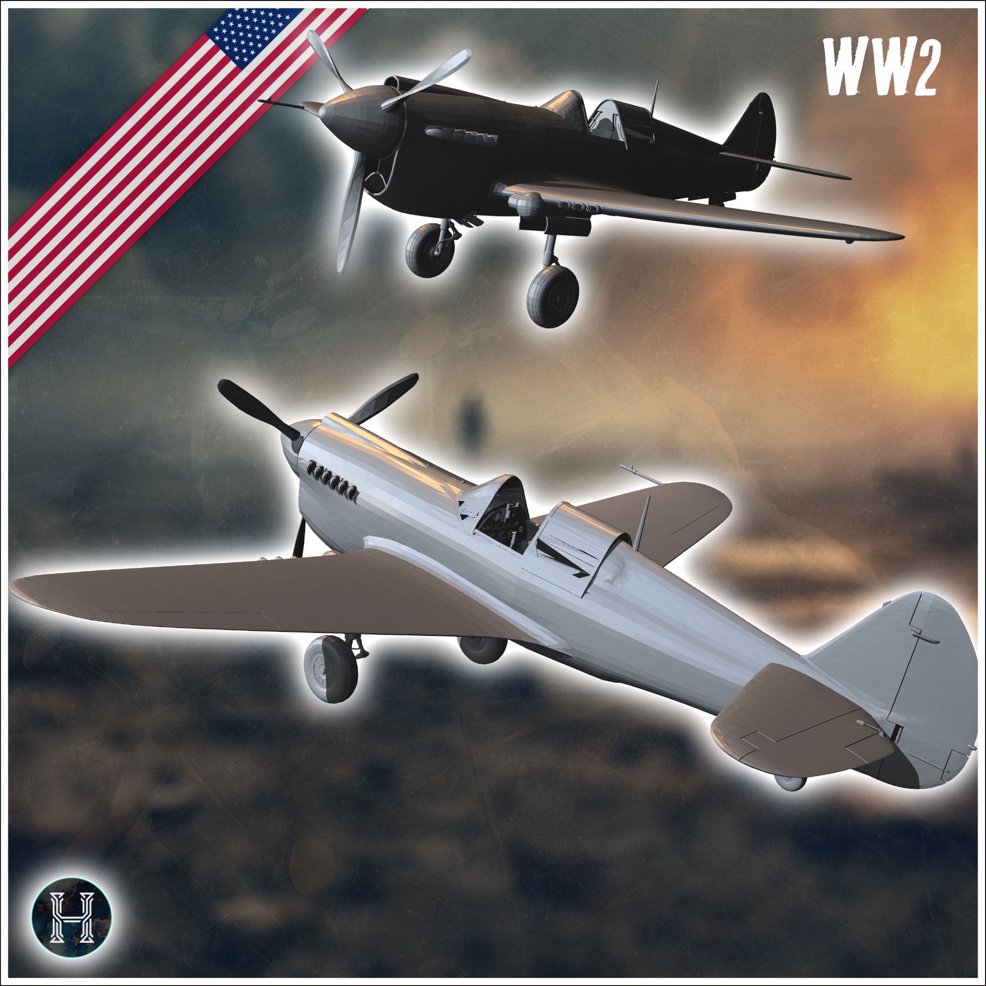 Curtiss P-40 Warhawk fighter-bomber aircraft (ground version) (16) - USA US Army Western Front Normandy Africa Bulge WWII D-Day